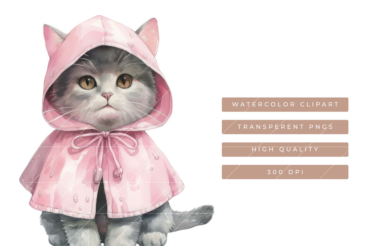 Watercolor Pink Baby Kitten Clipart, an Animal Illustration by SparkyDesignsUS (Photo 6 of 8)