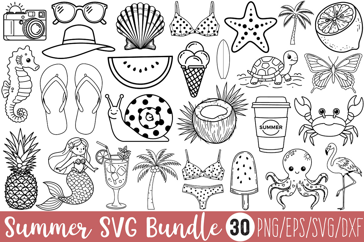 Summer Line Art, SVG Bundle, a Graphic by Rose Art