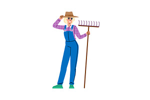 Farmer holding rake and smiling, a Person Illustration by pikepicture
