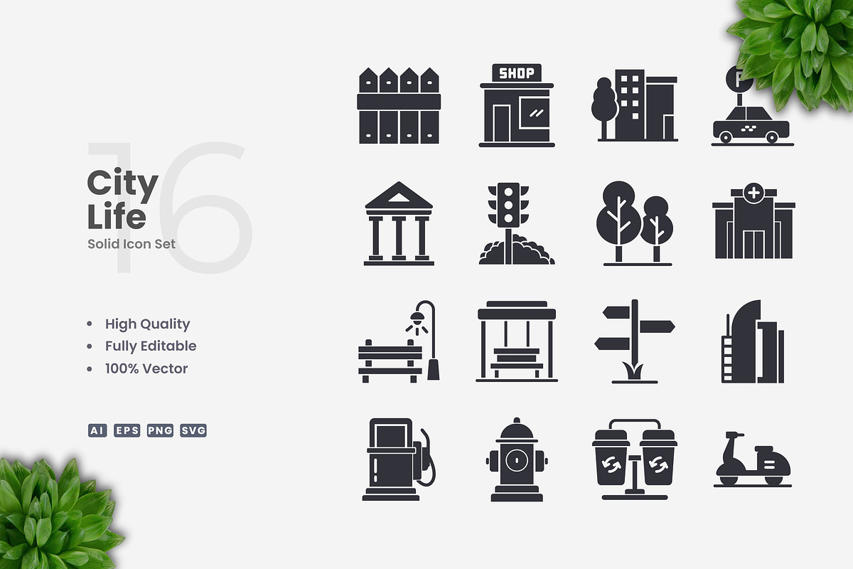 City Life Solid Icons, an Icon by Upnowgraphic
