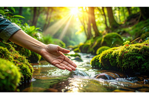 Hand reaching into a forest stream, a Nature Photo by Igor Tichonow