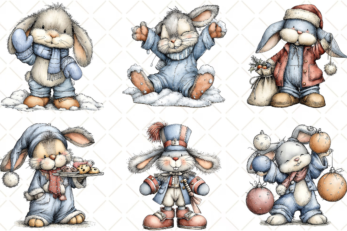 Whimsical Christmas Bunny Clipart, an Illustration by Black Bird Studio (Photo 5 of 6)
