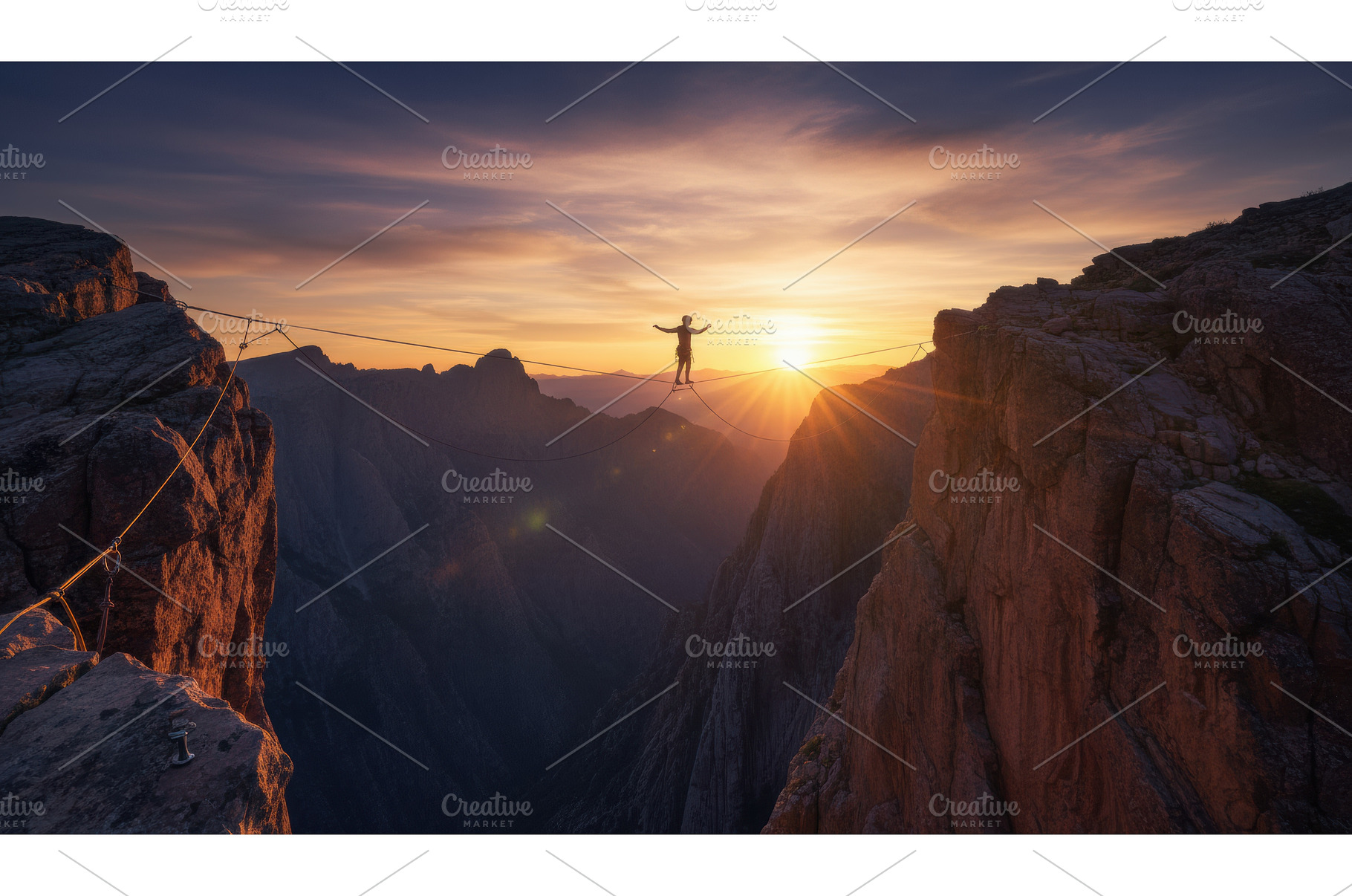 Person slacklining high above a deep, a Sports & Recreation Photo by Igor Tichonow