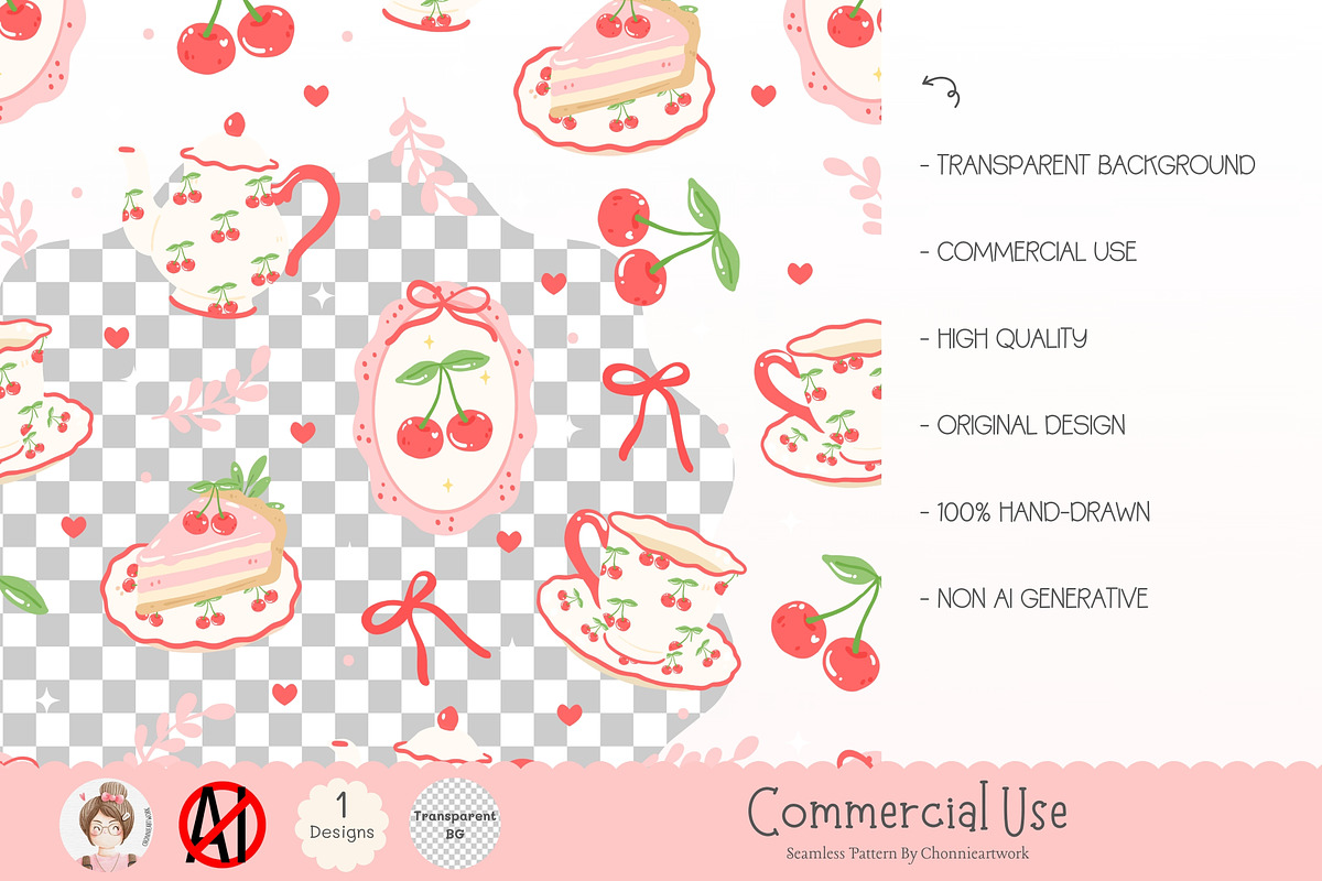 Cherry Tea Party Seamless Pattern, a Pattern Graphic by Chonnieartwork (Photo 2 of 5)