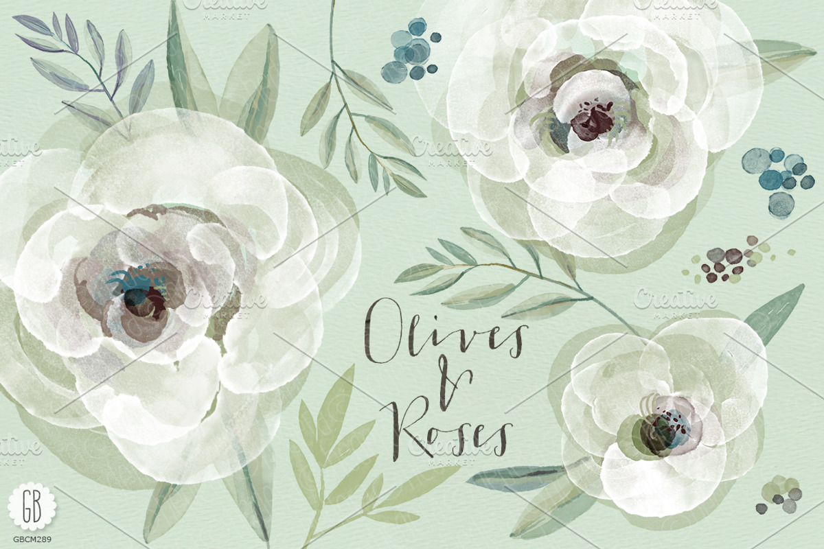 Watercolor roses and olive, a Decorative Illustration by GrafikBoutique (Photo 1 of 2)