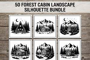 50 Forest Cabin Landscape Silhouette, an Empty State Illustration by Amazin_art