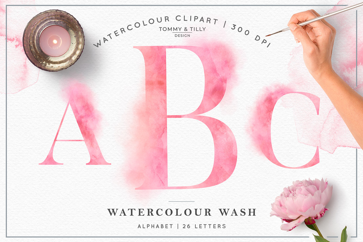Rose Watercolour Wash Alphabet, a Person Illustration by Tommy & Tilly Design (Photo 1 of 3)
