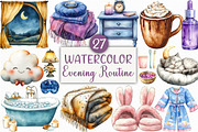 Watercolor Evening Routine Clipart, an Illustration by Craft Nest (Thumbnail 1 of 6)