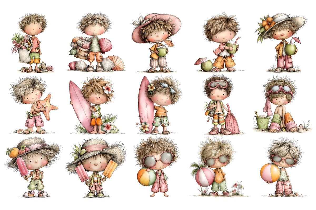 Summer Kids PNG Clipart Watercolor, a Seasonal Illustration by Nicolle's Colorful Art (Photo 2 of 4)