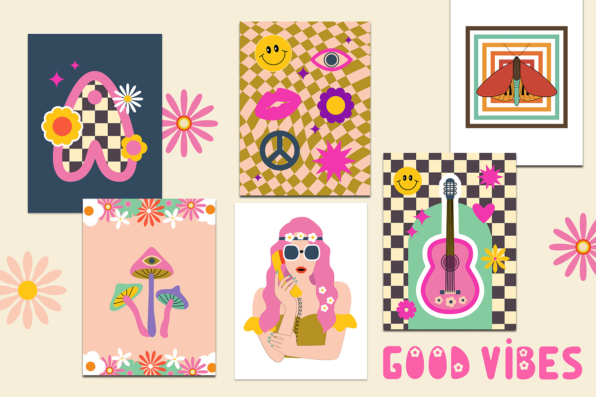 Retro groovy posters - wall art, an Illustration by Sofico (Photo 9 of 13)