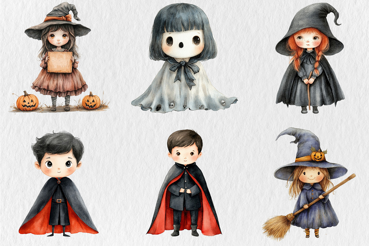 Vintage Halloween Children Clipart, a Seasonal Illustration by Rose Art (Photo 3 of 5)