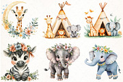 Watercolor Cute Boho Baby Safari Ani, an Illustration by Watercolor design (Thumbnail 2 of 4)