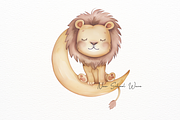 Cute Lion on Moon Clipart, an Animal Illustration by New-School-Wave (Thumbnail 4 of 5)
