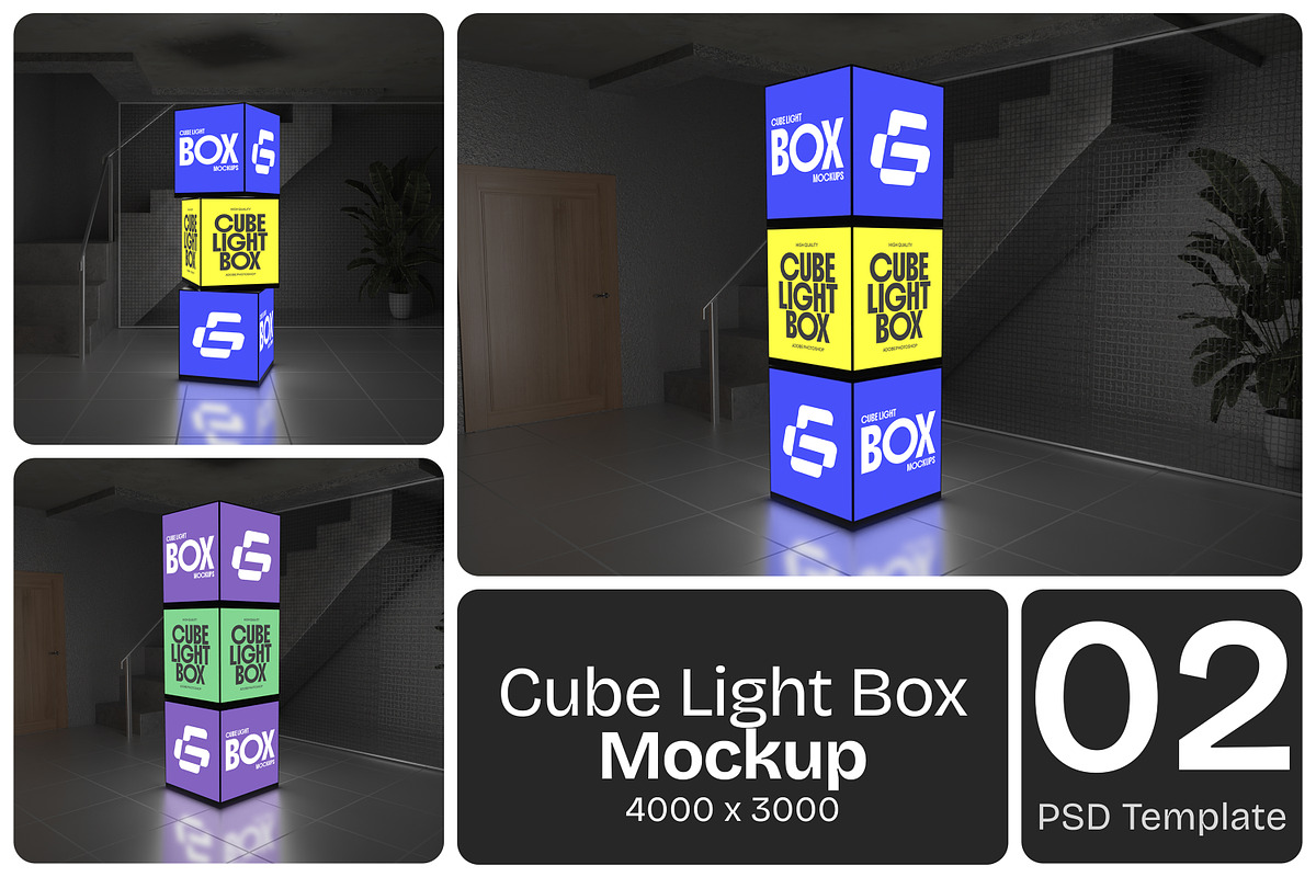 Cube Light Box Mockup, an Advertising Mockup by Permadi Creative (Photo 1 of 5)