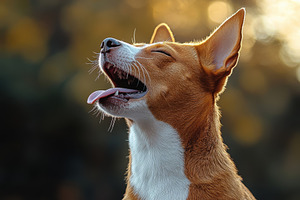 Basenji dog panting outdoors sunset, an Animal Photo by Pixeness Studio