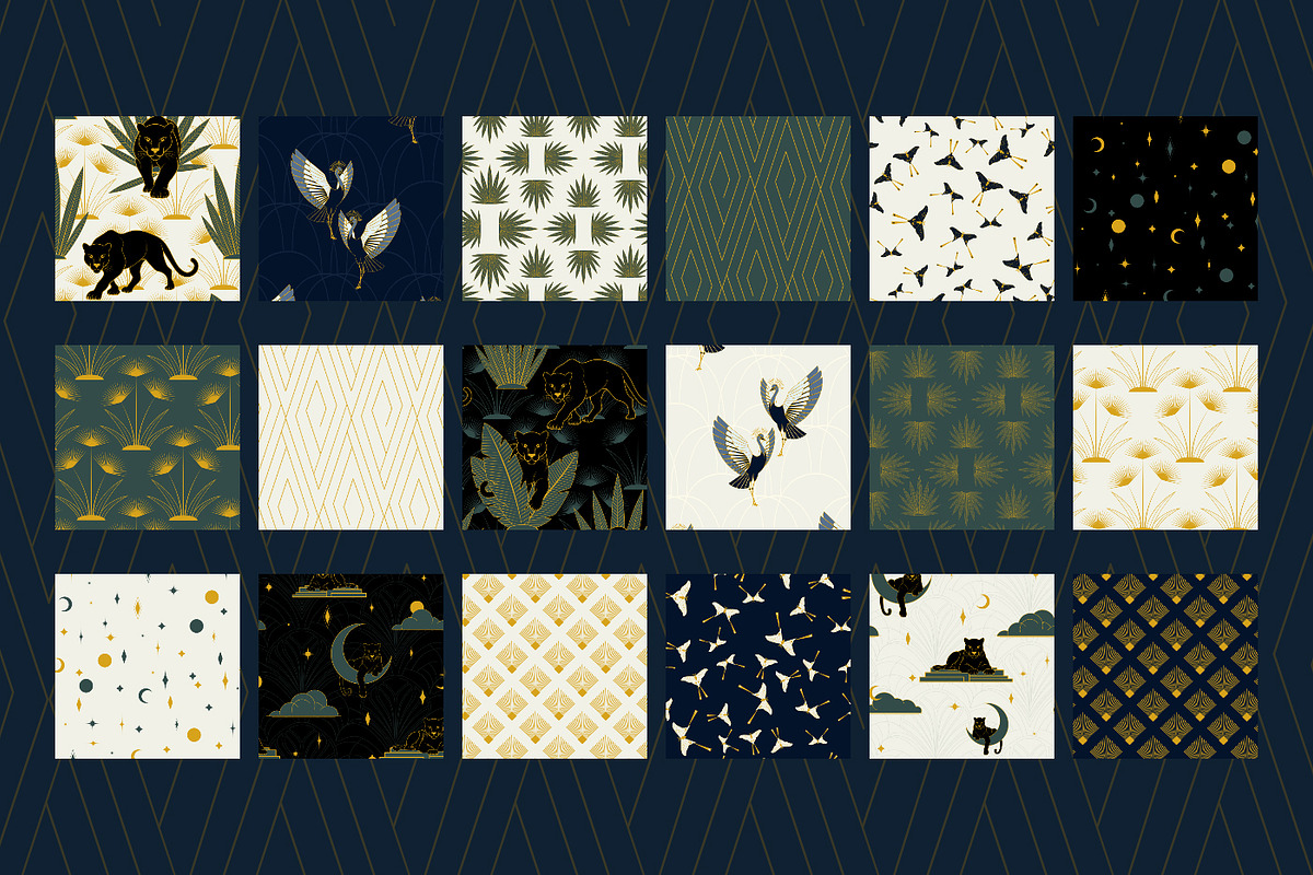 Art Deco Night Seamless Patterns, a Pattern Graphic by Svetlana Lerie (Photo 2 of 9)