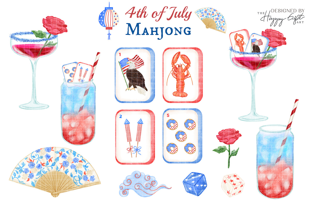 4th of July Mahjong cocktails, a Decorative Illustration by TheHappyGiftArt (Photo 3 of 10)