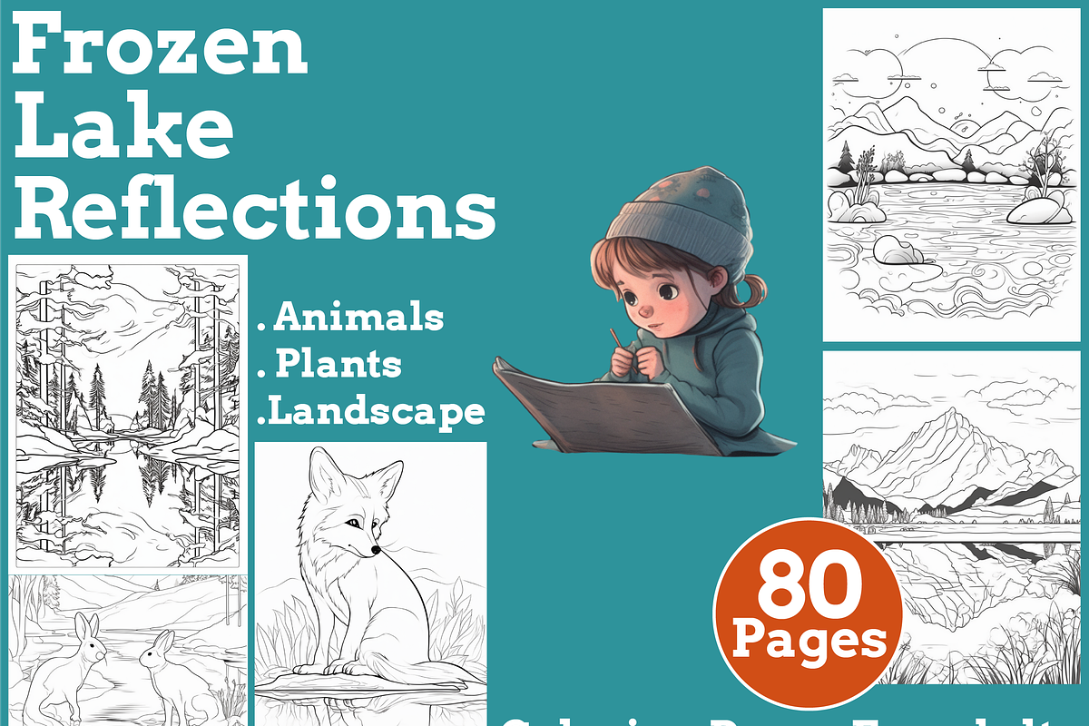Frozen Lake Reflections Coloring Pag, an Animal Illustration by martinblan (Photo 1 of 4)