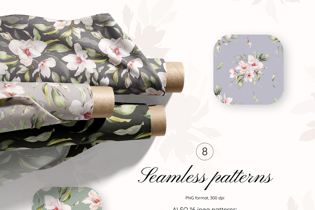 Magnolia watercolor floral set, a Decorative Illustration by Yuliia Lashevska (Photo 11 of 13)