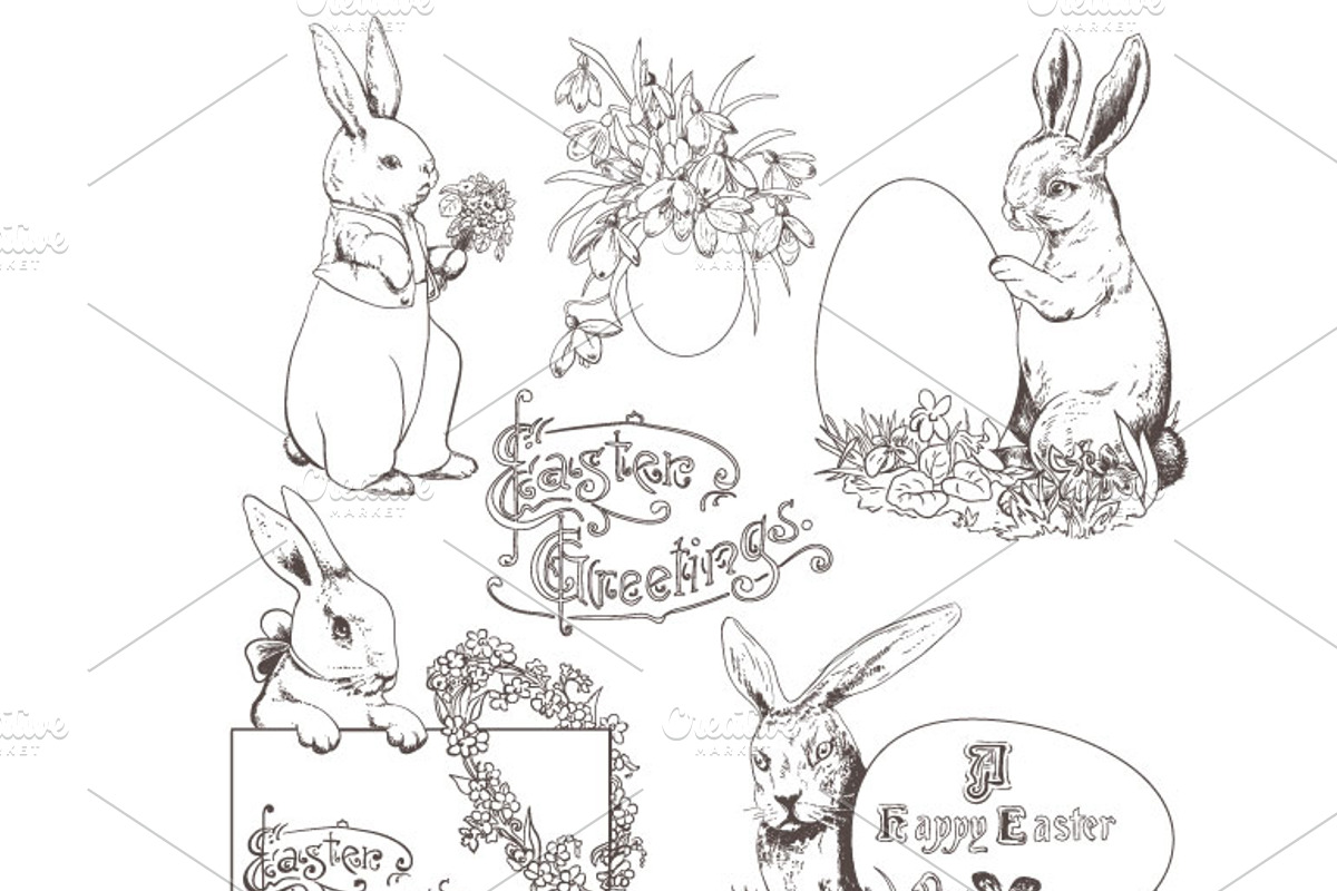 Easter Bunnies, Doodle Clipart