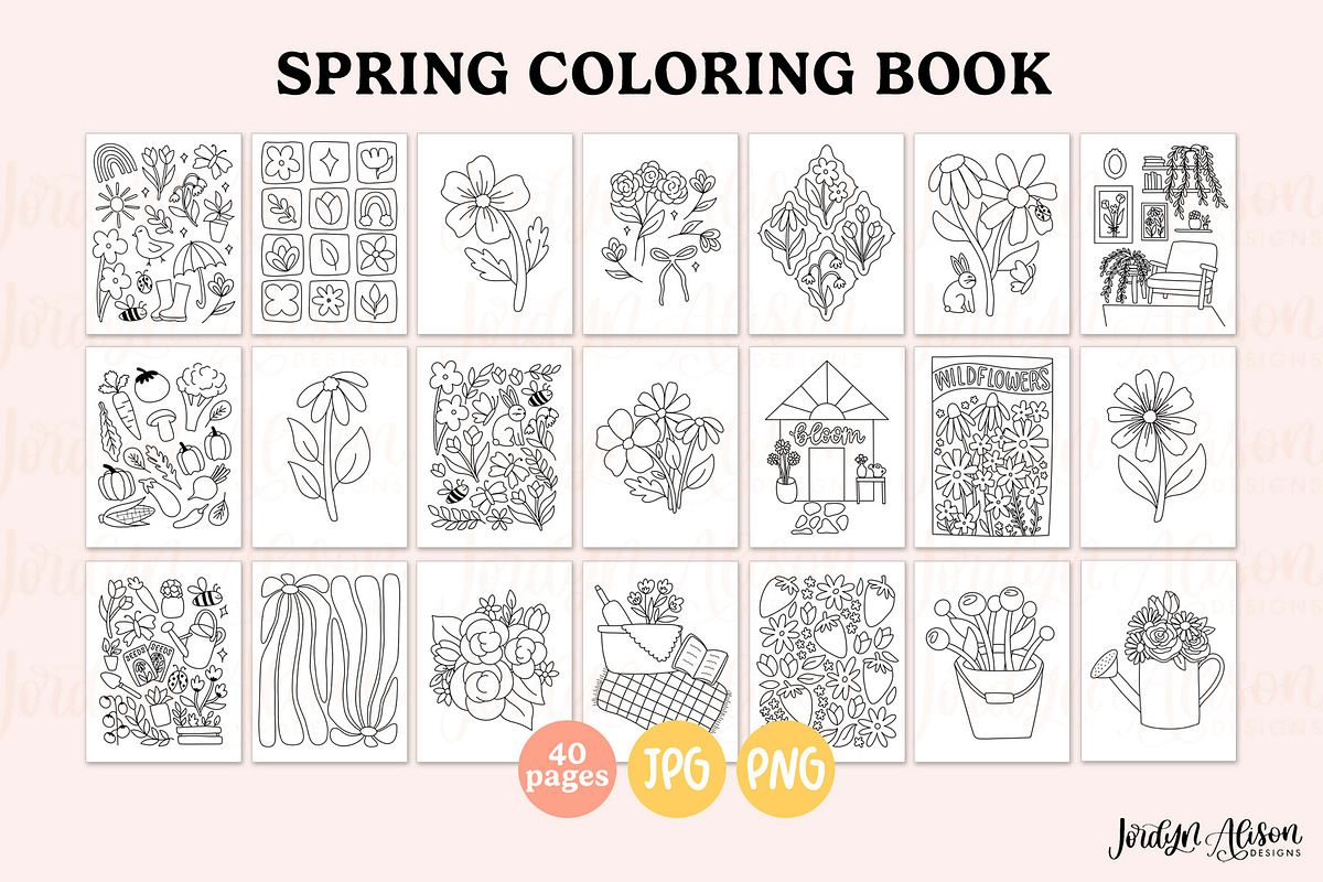 Spring Garden Coloring Book - 40 Pgs, a Graphic by Jordyn Alison Designs (Photo 2 of 2)