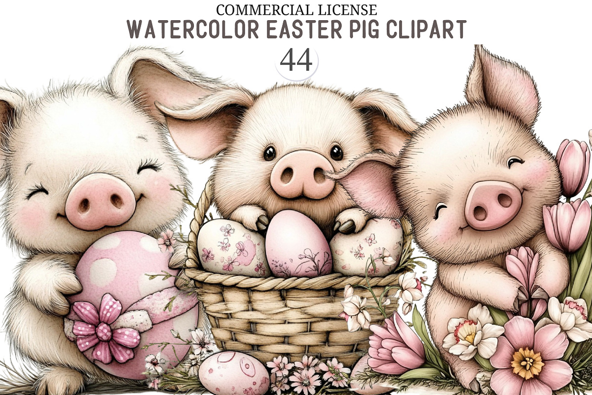 Watercolor Easter Pig Clipart, an Animal Illustration by designcity5 (Photo 1 of 5)