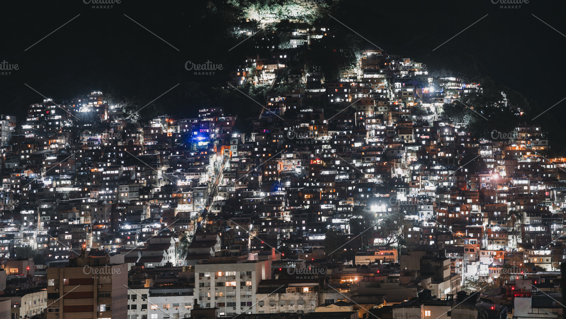 Favela night telephoto view, an Architecture Photo by SkyNext
