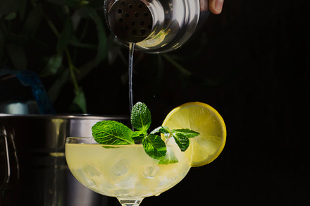 White lady alcoholic cocktail with dry gin, liquor, lemon juice, a Food & Drink Photo by 5PH