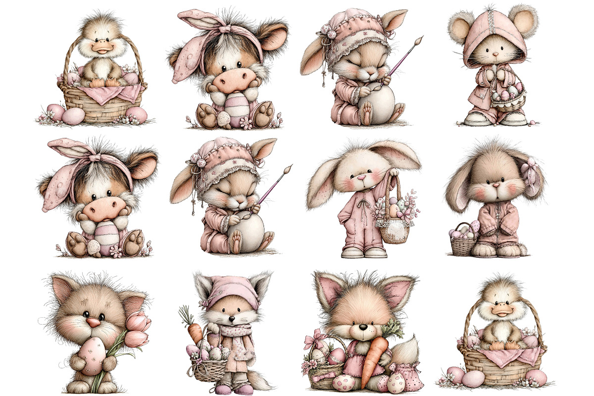 Whimsical Easter Animals Clipart, an Illustration by DreamArtGraphic (Photo 2 of 4)