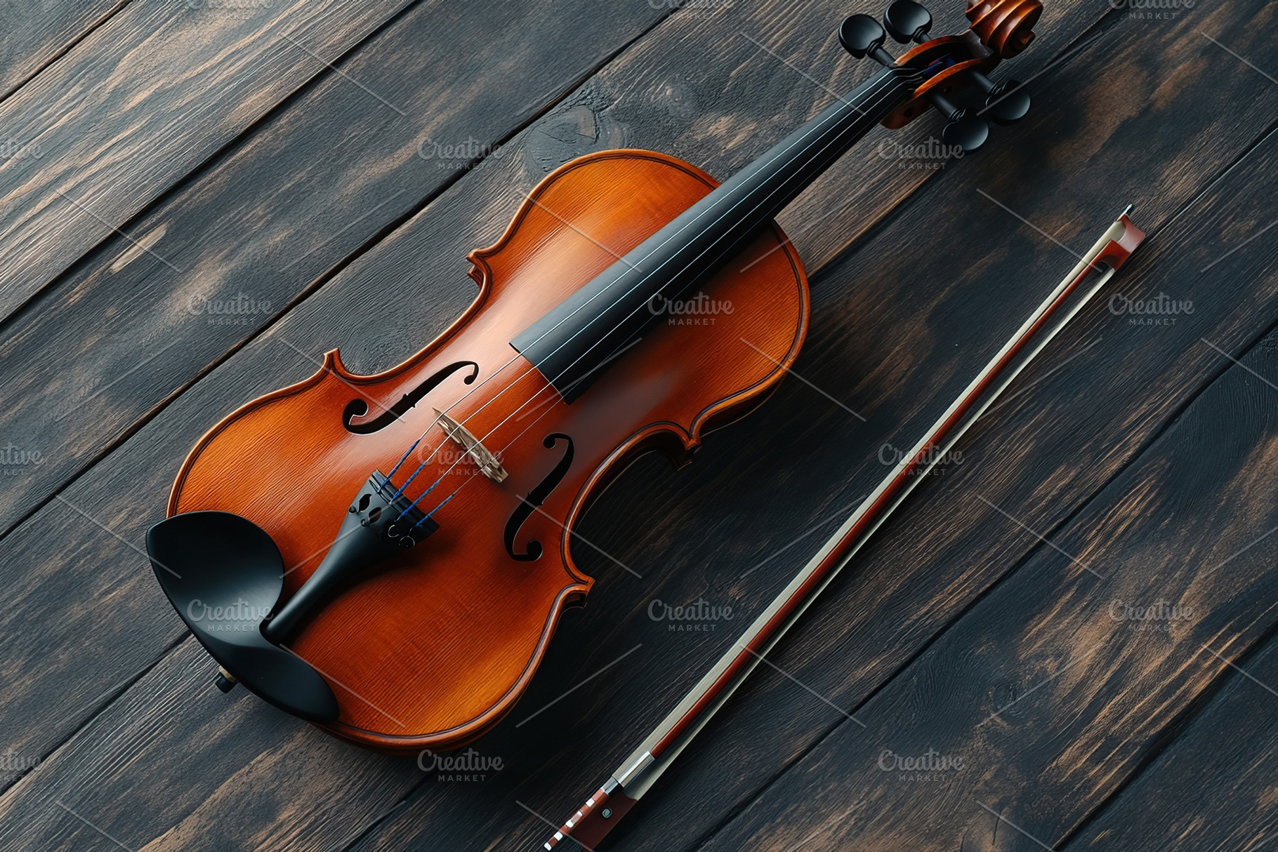 Violin and violin bow on wooden background, an Arts & Entertainment Photo by AlyaAnd