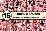 Pink Halloween Pattern Digital Paper, a Pattern Graphic by Dizzy Art Studio (Thumbnail 1 of 3)