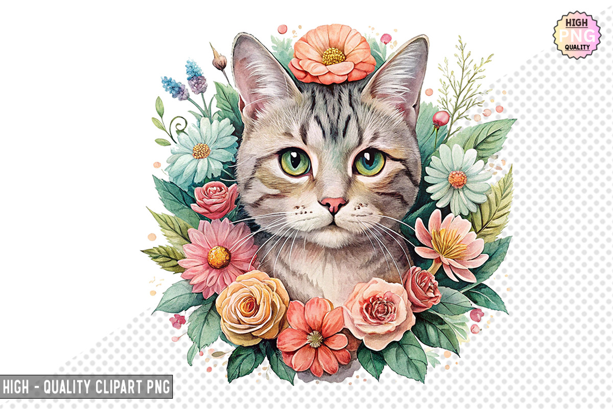 Floral Cat Clipart Bundle, a Graphic by crative8112 (Photo 5 of 10)