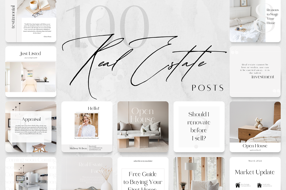 100 Real Estate Social Media Posts, a Social Media Template by ZoaniDesign (Photo 1 of 11)