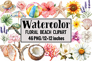 Floral Beach Clipart, an Illustration by Design Market (Thumbnail 1 of 3)