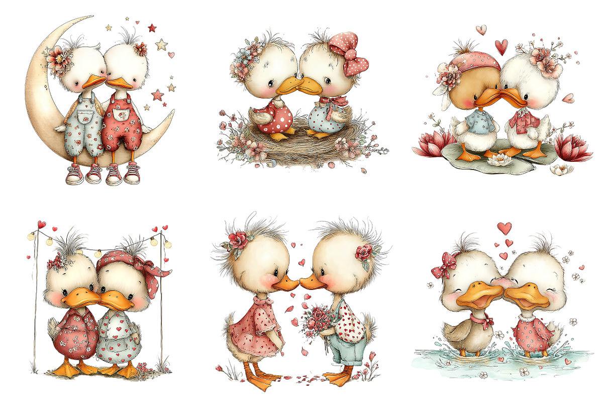 Whimsical Duck Couple Clipart, an Illustration by Craft Nest (Photo 6 of 9)