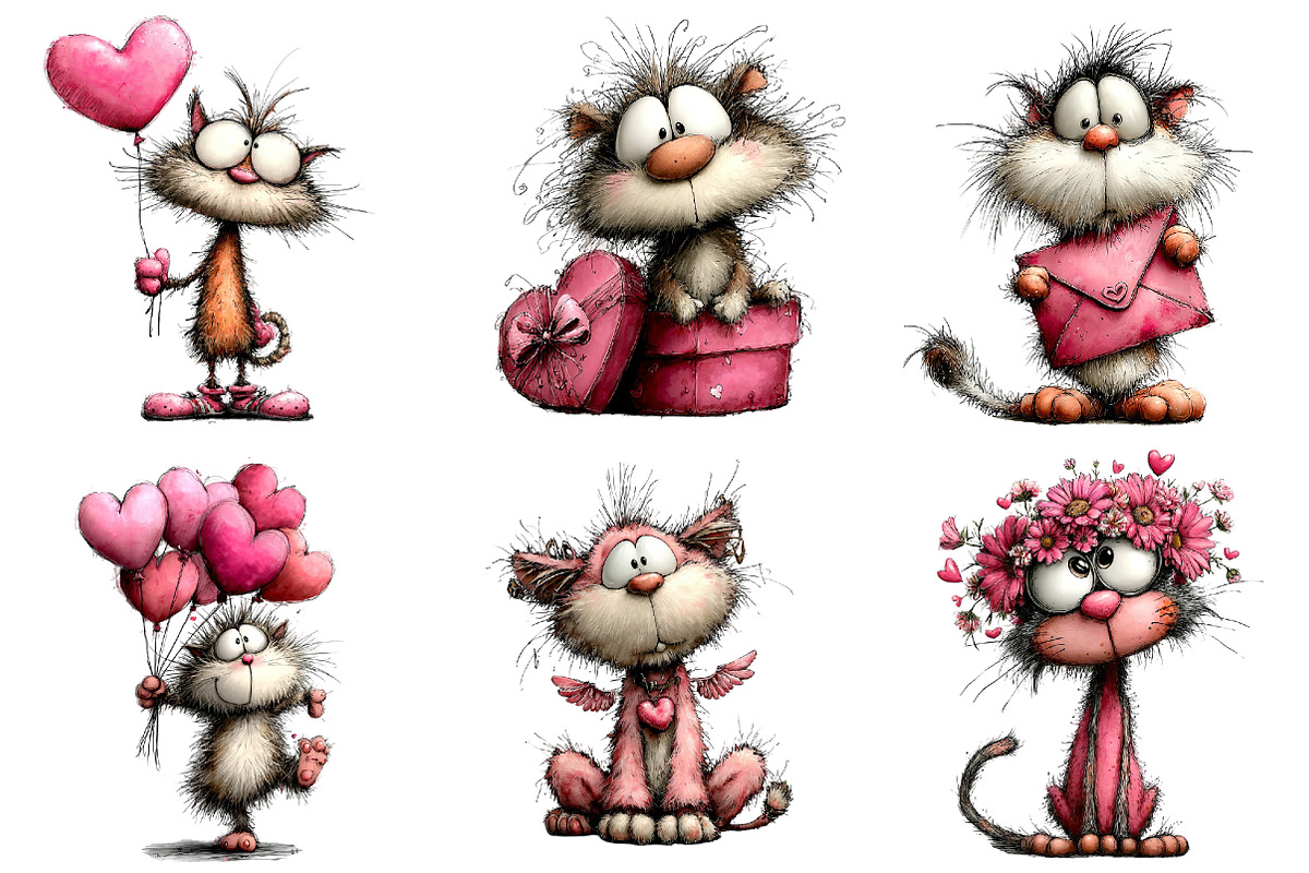 Whimsical Valentine Cats Clipart, an Illustration by Dream Creation (Photo 4 of 8)