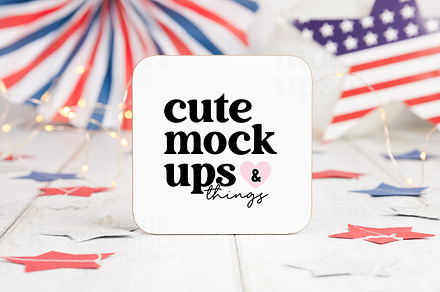 4th July Square Coaster Mockup