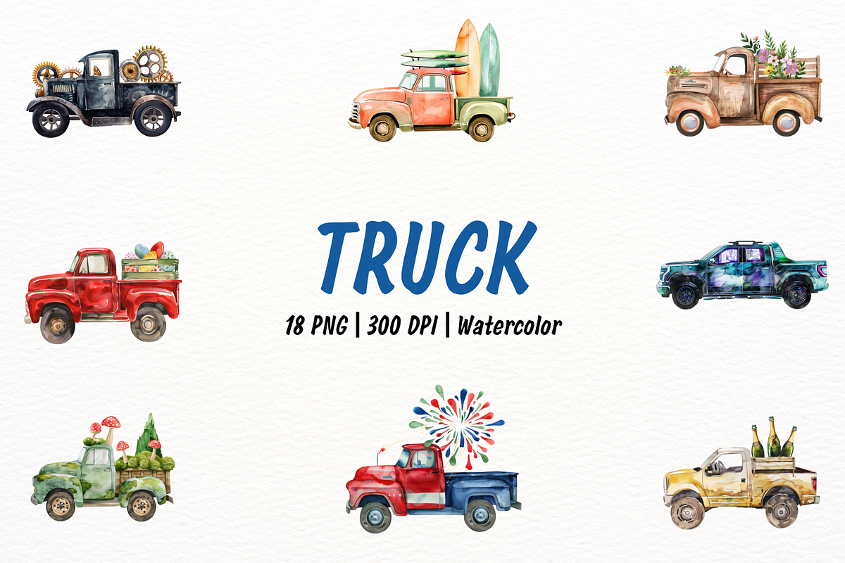 Watercolor Truck Clipart, an Object Illustration by New-School-Wave (Photo 1 of 5)