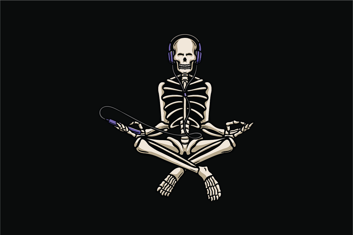 Skeleton Meditating with Headphones, an Object Illustration by nomlimo.com (Photo 1 of 3)