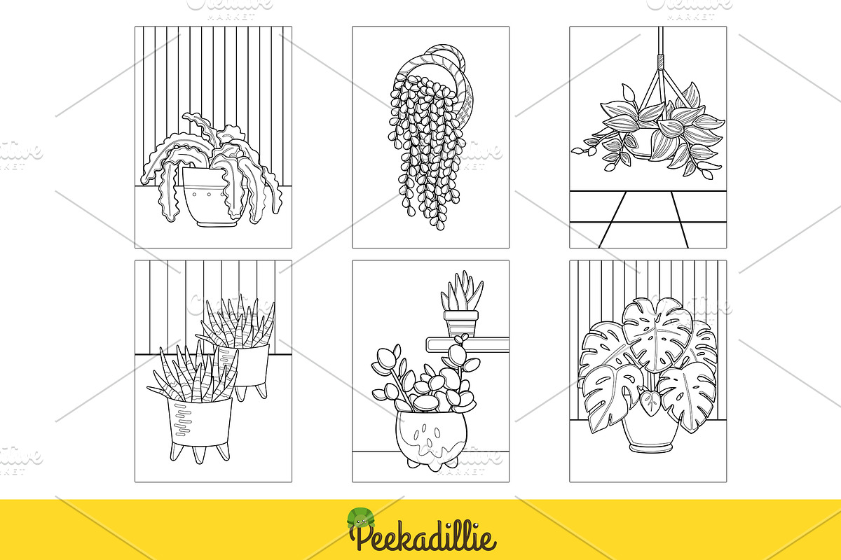 Cute Home Plant Coloring Set, a Decorative Illustration by Peekadillie Art (Photo 2 of 3)