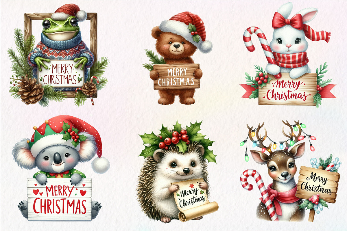 Animals Holding Merry Christmas Sign, an Illustration by CreationArt (Photo 4 of 5)