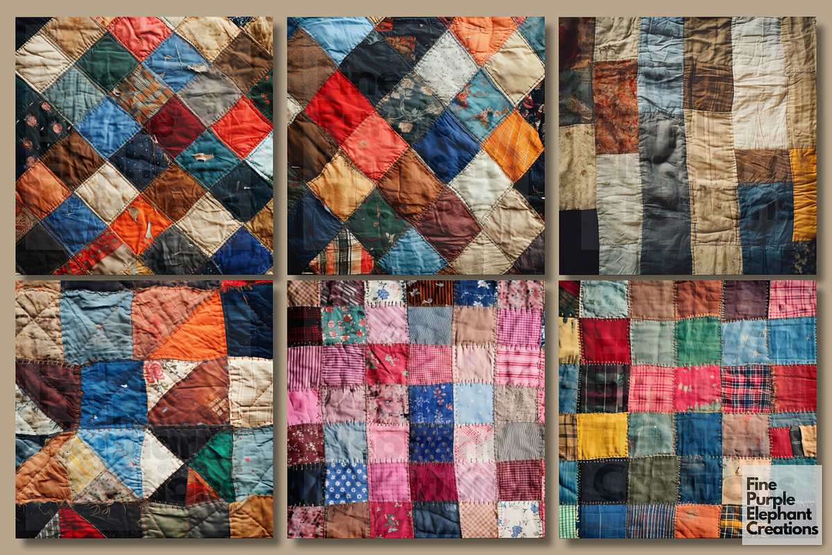 Old Patchwork Quilt Fabric Texture, a Texture Graphic by Fine Purple Elephant (Photo 2 of 3)