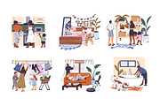 People cleaning home together set, a Person Illustration by PaperTrident (Thumbnail 1 of 9)