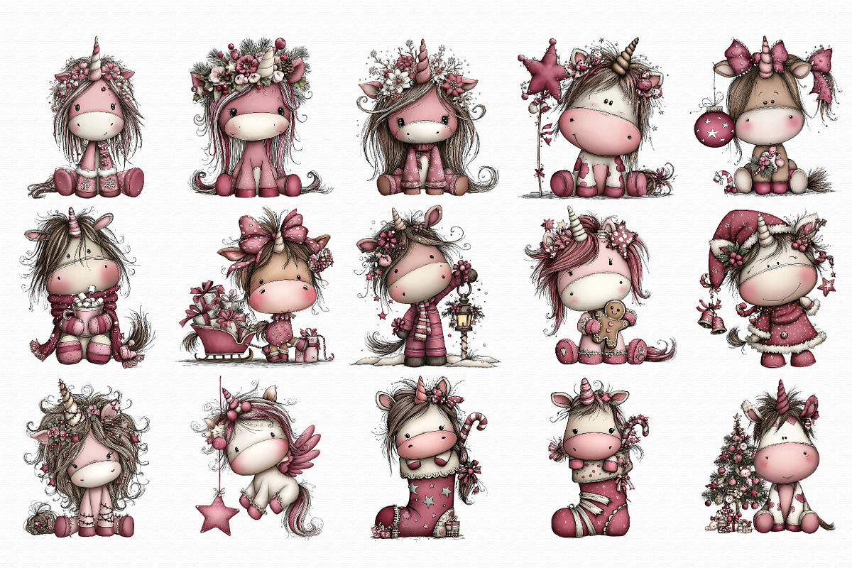 Whimsical Unicorn Christmas Clipart, an Illustration by Libby Wishes (Photo 3 of 7)