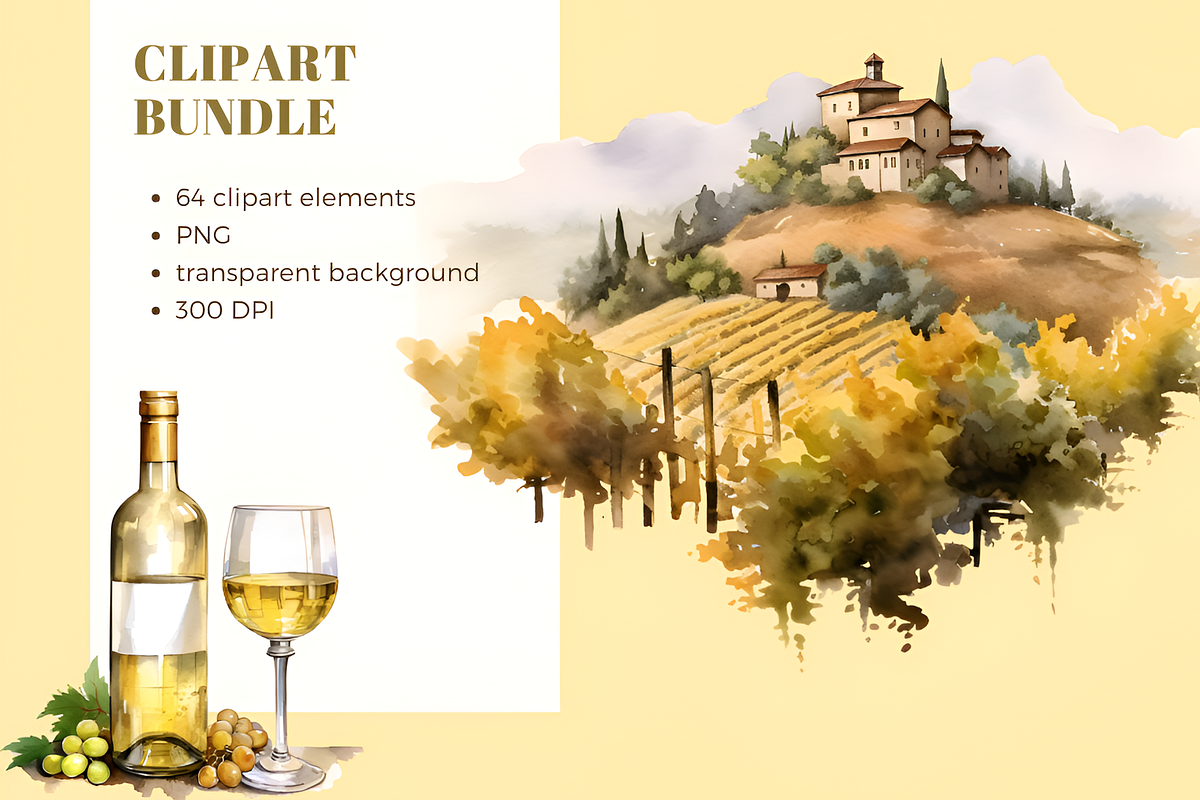 Vineyard Picnic Watercolor Clipart, a Food Illustration by foxsong (Photo 3 of 11)