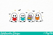 Ghost Reading Books Png, an Illustration by Watercolor design (Thumbnail 1 of 3)