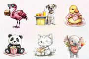 Cute Picnic Party Watercolor Animals, an Illustration by CreationArt (Thumbnail 4 of 9)