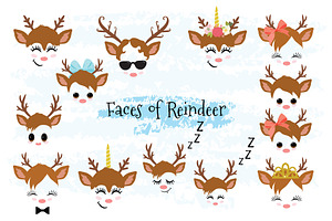 Reindeer Faces Clip Art Set 1