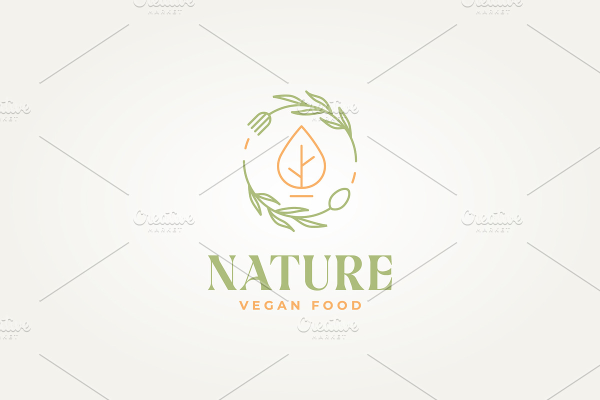 vegan healthy food line art logo, a Branding & Logo Template by Blazybone
