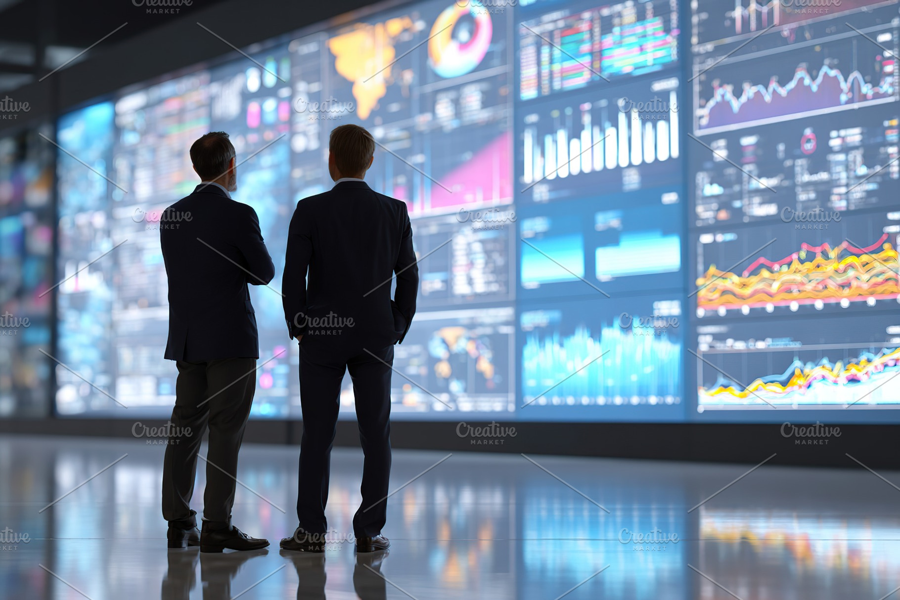 Business professionals analyze data trends in a modern analytics room during a, a Business Photo by AlyaAnd